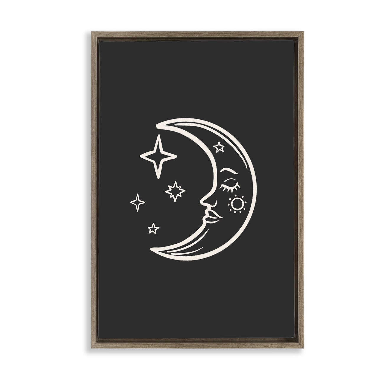 Stupell Industries Moon & Stars on Black Framed Floater Canvas Wall Art Design by JJ Design House LLC
